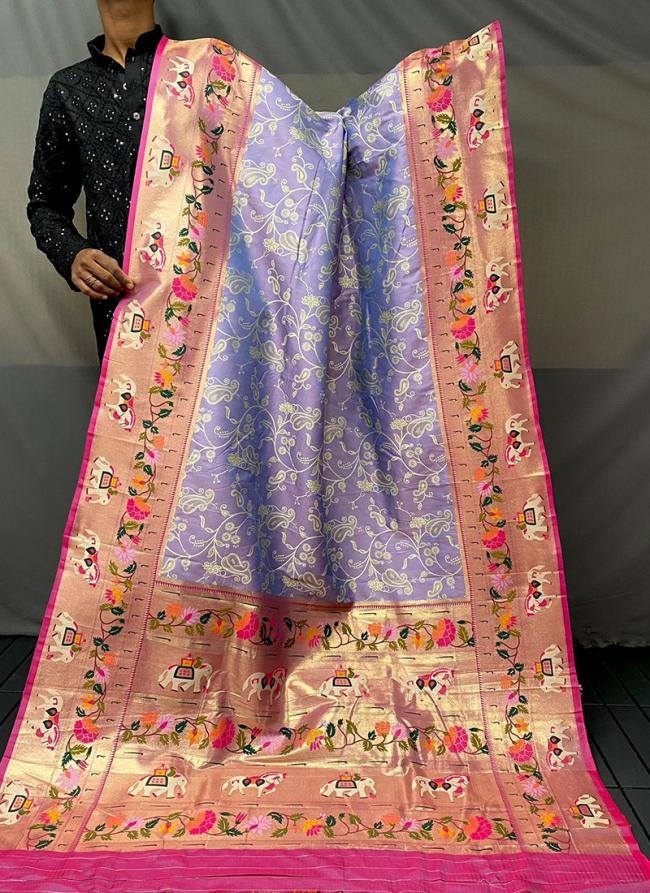 Silk Lilac Traditional Wear Paithani Saree